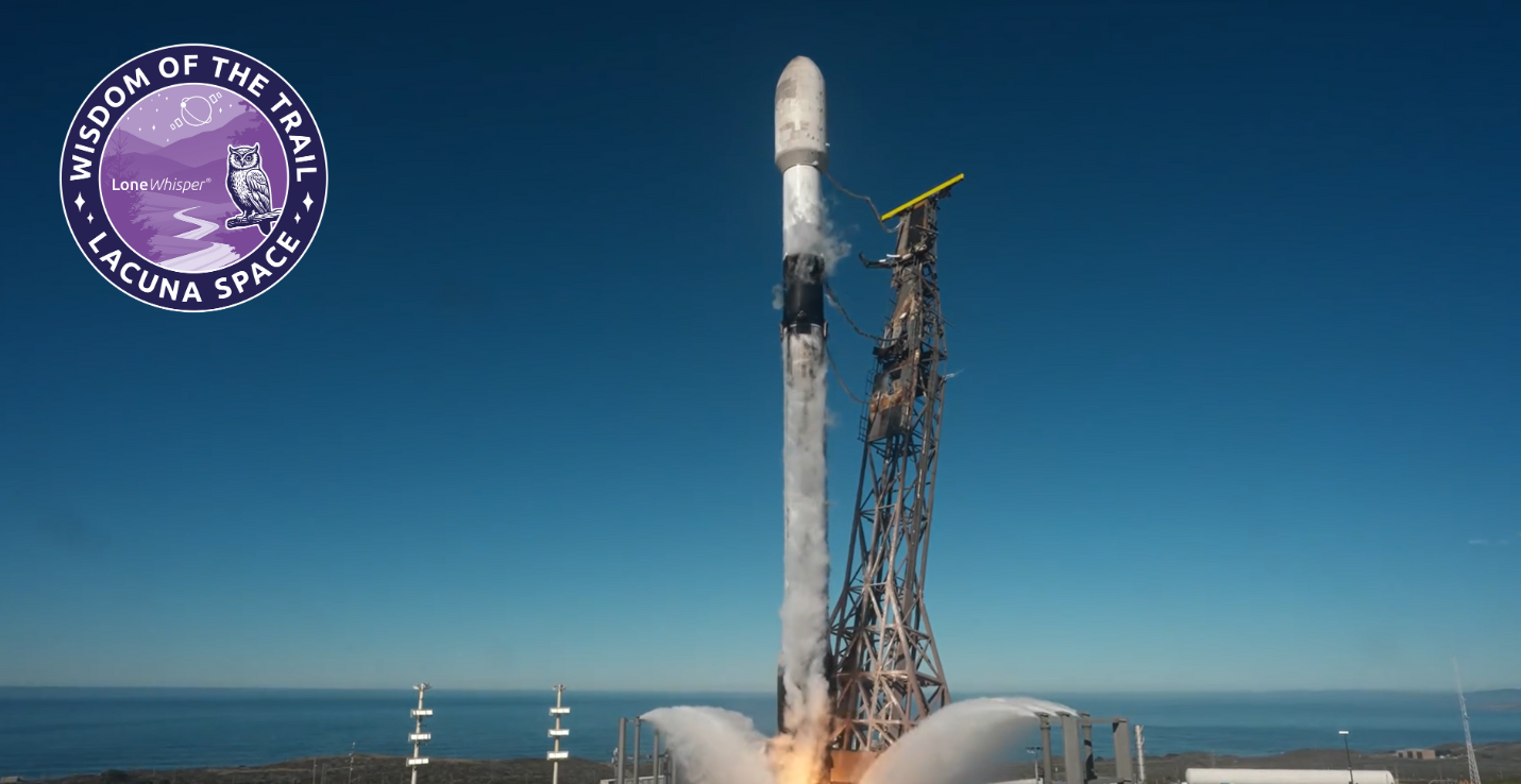 Transporter 15 launching from California with Lacuna Space Wisdom of the Trail mission patch. Photo Credit: Space X
